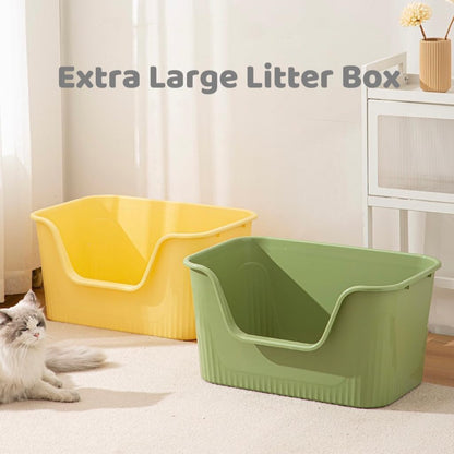 SpaceTime Large Cat Litter Box with High Sides,Cat Boxes for Indoor Cats,Cat Litter Pan for Kitty,Litter Box with Low Entry,Easy to Clean,Anti-Splashing (Grey)