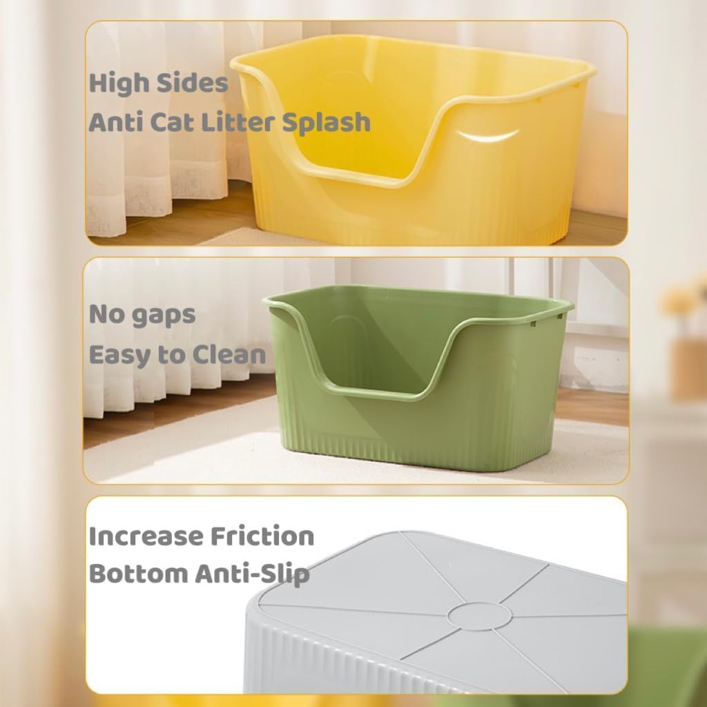 SpaceTime Large Cat Litter Box with High Sides,Cat Boxes for Indoor Cats,Cat Litter Pan for Kitty,Litter Box with Low Entry,Easy to Clean,Anti-Splashing (Grey)