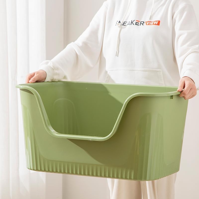 SpaceTime Large Cat Litter Box with High Sides,Cat Boxes for Indoor Cats,Cat Litter Pan for Kitty,Litter Box with Low Entry,Easy to Clean,Anti-Splashing (Grey)