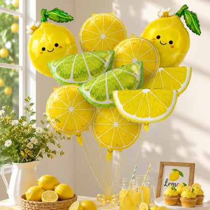 Lemon Foil Balloons 10Pcs Lemonade Balloons Set for Summer Party Decoration | Yellow Citrus Fruit Decoration for Summer Theme Birthday Party She Found Her Main Squeeze Bridal Shower Baby Shower Decor