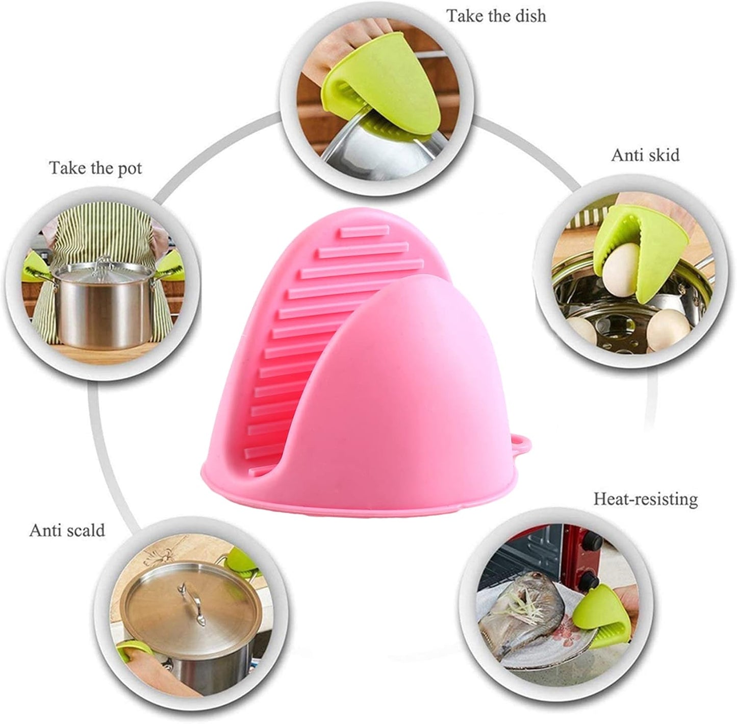 2 Pairs Mini Oven Gloves Silicone Heat Resistant Cooking Pinch Mitts Potholder for Kitchen Cooking & Baking (Yellow and Pink)