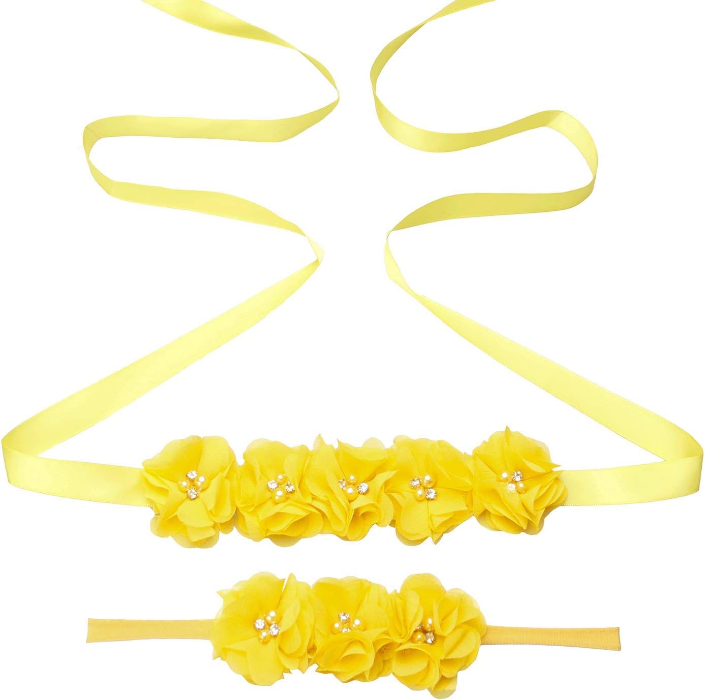 Maternity Flower Sash Headband Set Women Girls Wedding Baby Shower Sash Belt