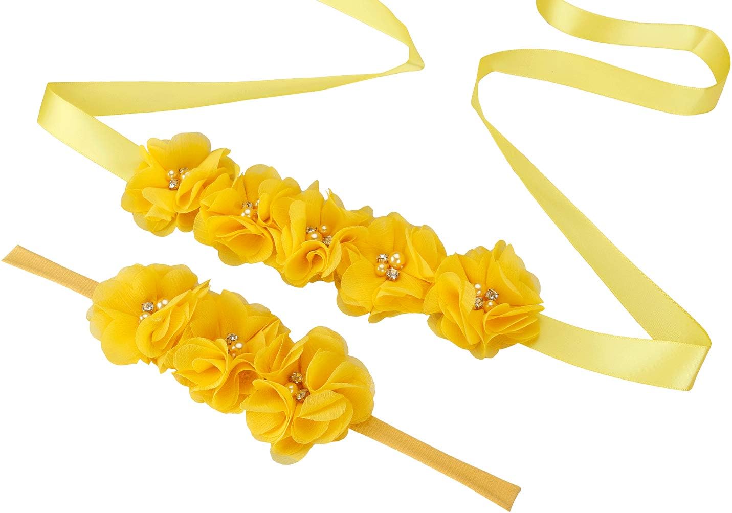 Maternity Flower Sash Headband Set Women Girls Wedding Baby Shower Sash Belt