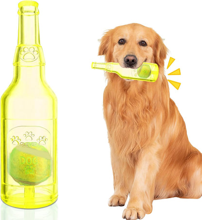 Water Bottle Dog Toy for Aggressive Chewers, Cute Squeaky Indestructible Water Bottle Dogs Chew Toys for Medium/Small Dogs Interactive Dog Toys to Exercise and Accompany (Yellow-Large)
