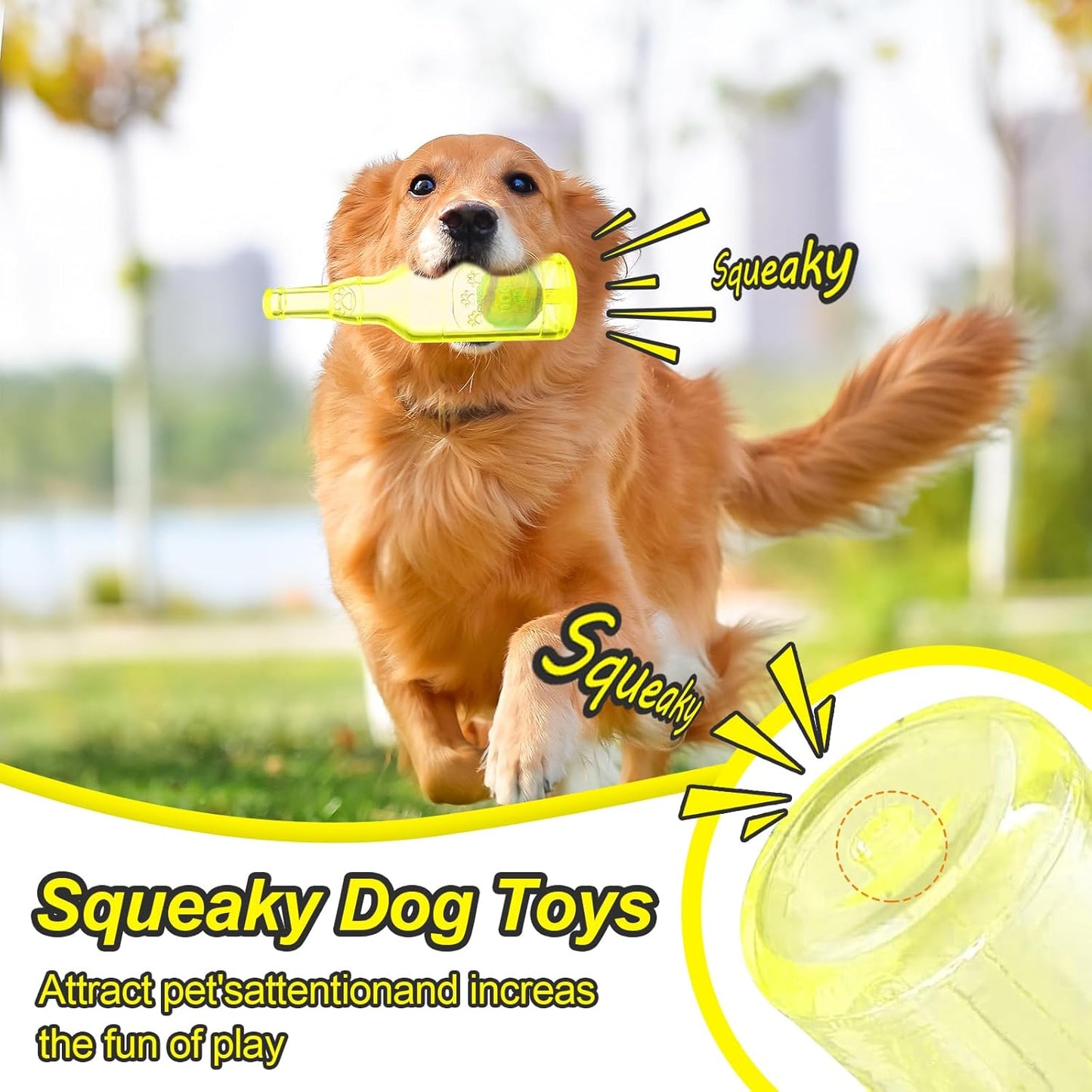 Water Bottle Dog Toy for Aggressive Chewers, Cute Squeaky Indestructible Water Bottle Dogs Chew Toys for Medium/Small Dogs Interactive Dog Toys to Exercise and Accompany (Yellow-Large)