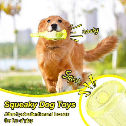 Water Bottle Dog Toy for Aggressive Chewers, Cute Squeaky Indestructible Water Bottle Dogs Chew Toys for Medium/Small Dogs Interactive Dog Toys to Exercise and Accompany (Yellow-Large)