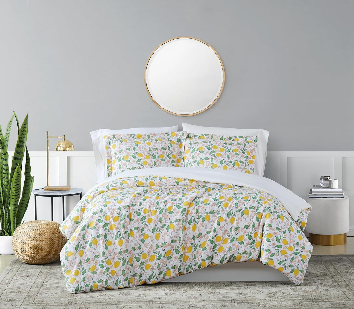 Verbena Multi Cotton 3-Piece King Duvet Set, Lemon Themed, for Men and Women, Oeko-TEX Certified Confidence