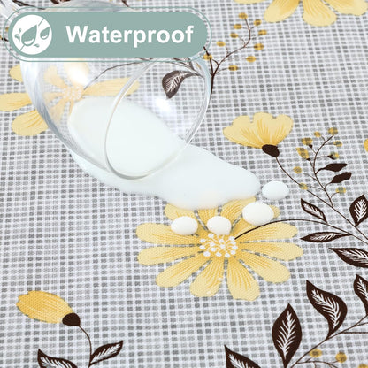 Square Waterproof Vinyl Table Cloth, Wipeable Tablecloth with Flannel Backing, Plastic Table Cover for Dinner, Picnic, Indoor and Outdoor (Yellow Flowers, 54" x 54")
