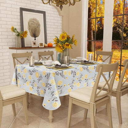 Square Waterproof Vinyl Table Cloth, Wipeable Tablecloth with Flannel Backing, Plastic Table Cover for Dinner, Picnic, Indoor and Outdoor (Yellow Flowers, 54" x 54")