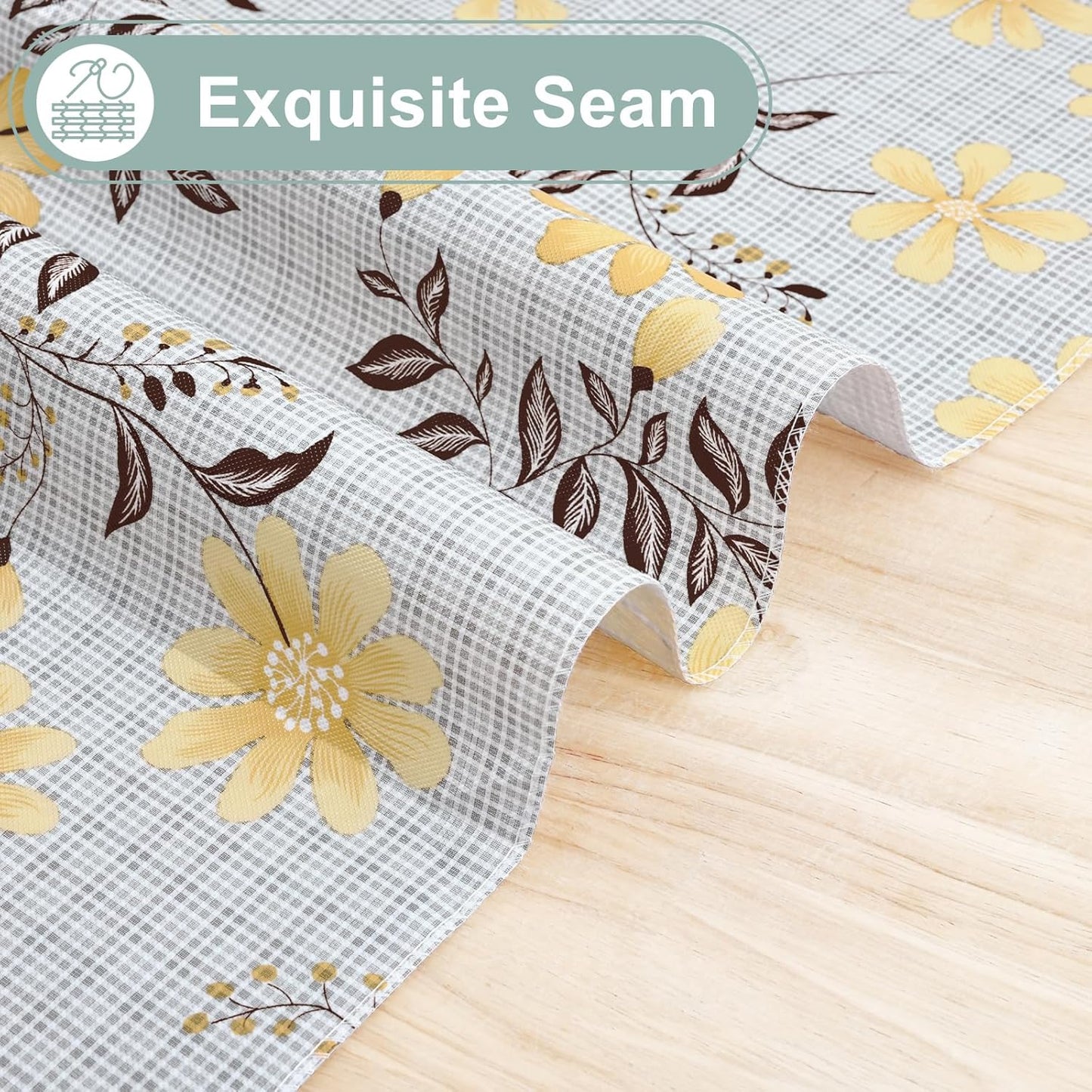 Square Waterproof Vinyl Table Cloth, Wipeable Tablecloth with Flannel Backing, Plastic Table Cover for Dinner, Picnic, Indoor and Outdoor (Yellow Flowers, 54" x 54")