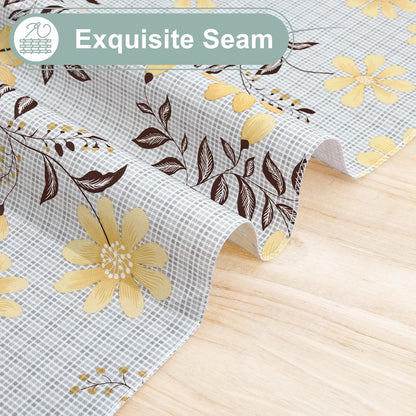 Square Waterproof Vinyl Table Cloth, Wipeable Tablecloth with Flannel Backing, Plastic Table Cover for Dinner, Picnic, Indoor and Outdoor (Yellow Flowers, 54" x 54")