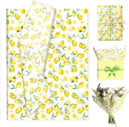 50 Sheet Lemon Pattern Tissue Paper Summer Fruit Gift Wrapping Papers 20 x 14 Inch Bouquet Flower Candy Bag Fillers Packaging Paper for Birthday Baby Shower Party Craft Decorative Art Tissue (B)