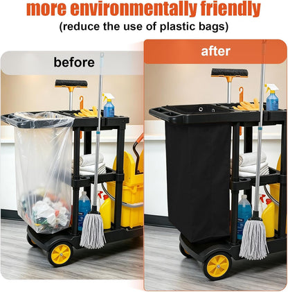Replacement Janitorial Cleaning Cart Bag: Commercial Products 23 Gallon Industrial Janitorial Vinyl Cart Bag with 6 Brass Grommets - Size 16 x 11 x 27inches (Yellow)