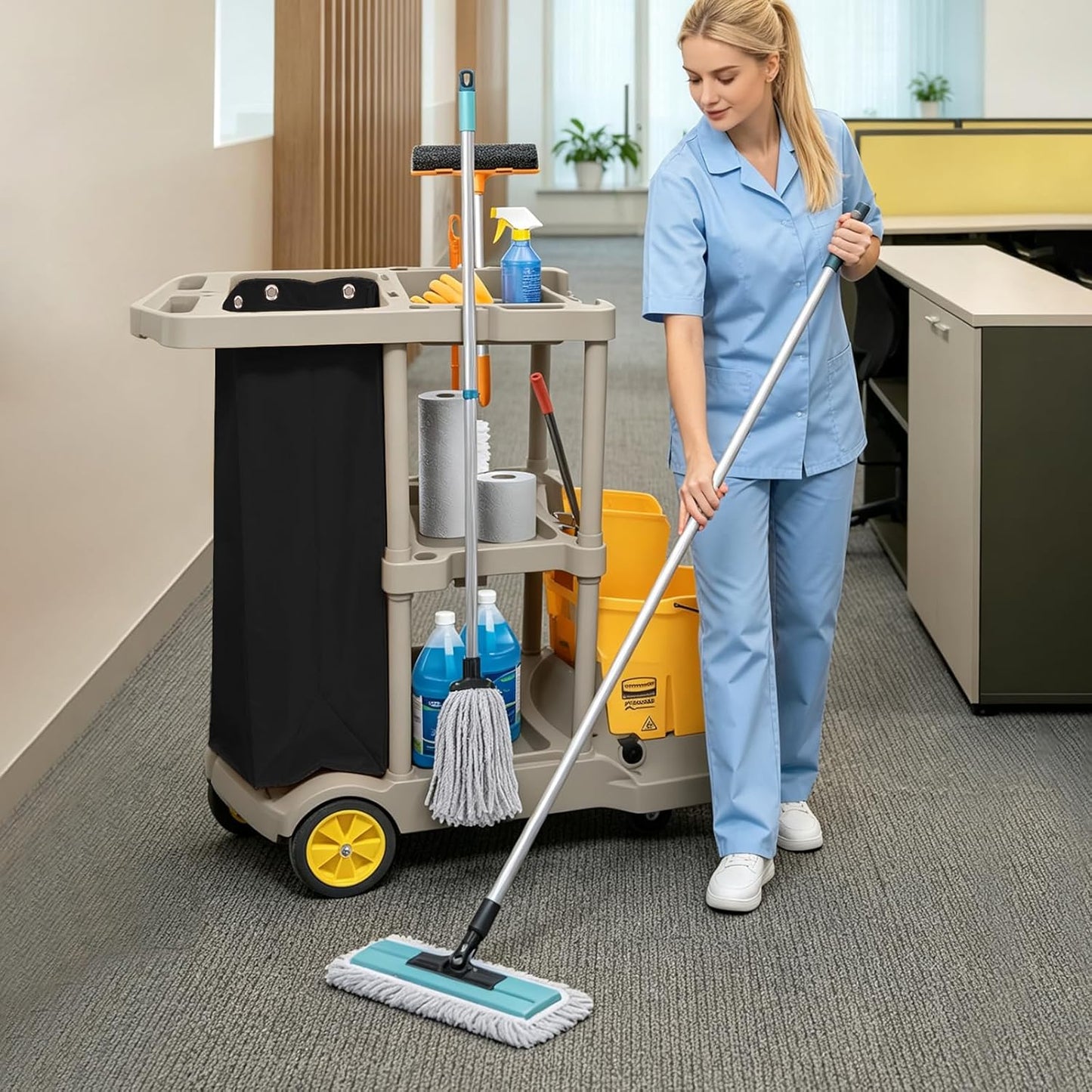 Replacement Janitorial Cleaning Cart Bag: Commercial Products 23 Gallon Industrial Janitorial Vinyl Cart Bag with 6 Brass Grommets - Size 16 x 11 x 27inches (Yellow)