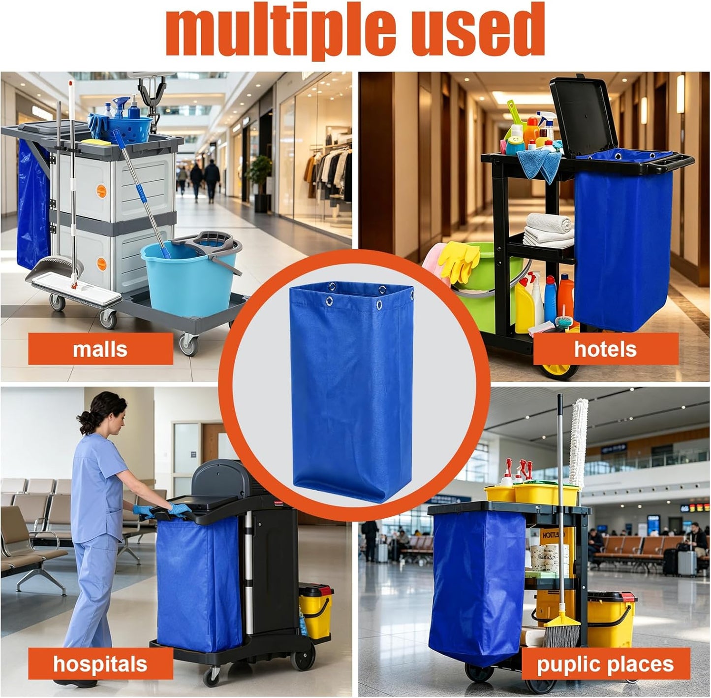 Replacement Janitorial Cleaning Cart Bag: Commercial Products 23 Gallon Industrial Janitorial Vinyl Cart Bag with 6 Brass Grommets - Size 16 x 11 x 27inches (Yellow)