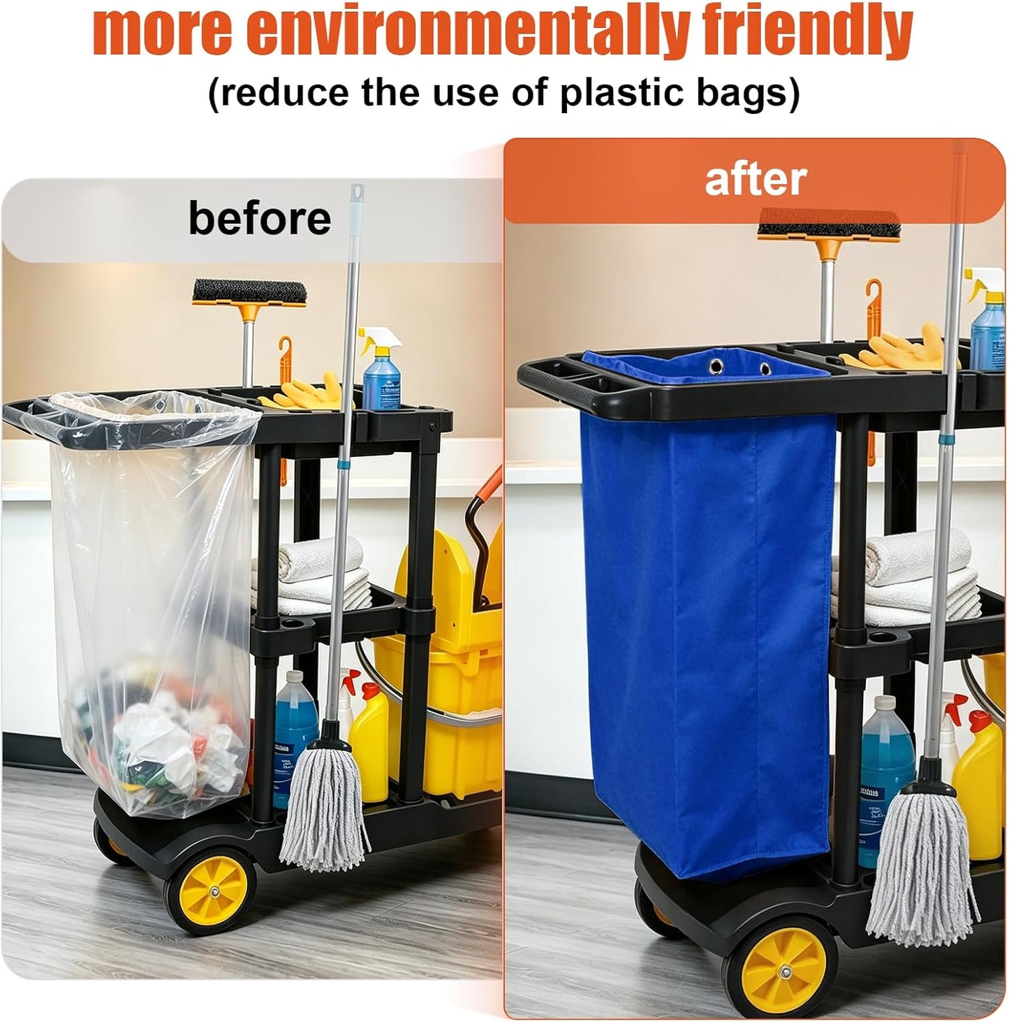 Replacement Janitorial Cleaning Cart Bag: Commercial Products 23 Gallon Industrial Janitorial Vinyl Cart Bag with 6 Brass Grommets - Size 16 x 11 x 27inches (Yellow)