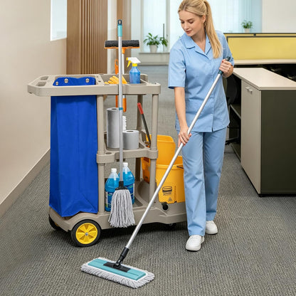 Replacement Janitorial Cleaning Cart Bag: Commercial Products 23 Gallon Industrial Janitorial Vinyl Cart Bag with 6 Brass Grommets - Size 16 x 11 x 27inches (Yellow)