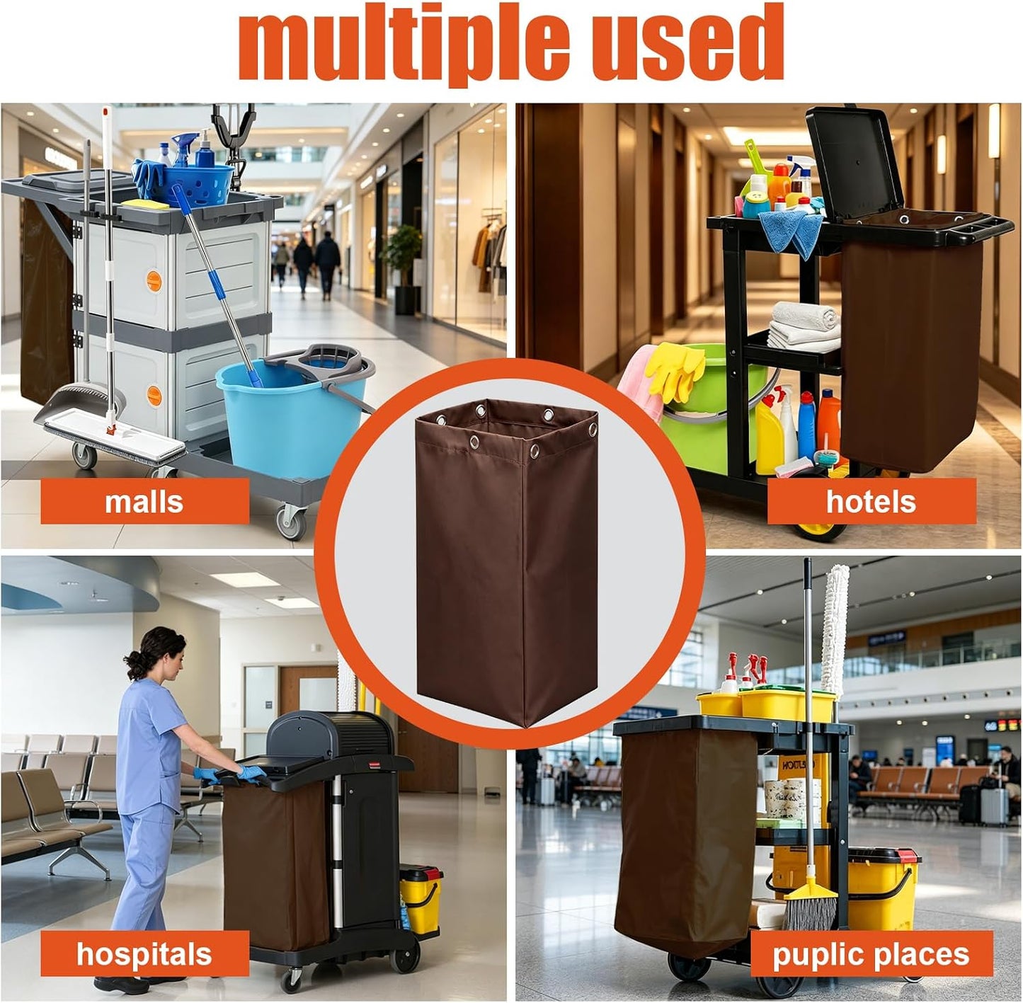 Replacement Janitorial Cleaning Cart Bag: Commercial Products 23 Gallon Industrial Janitorial Vinyl Cart Bag with 6 Brass Grommets - Size 16 x 11 x 27inches (Yellow)