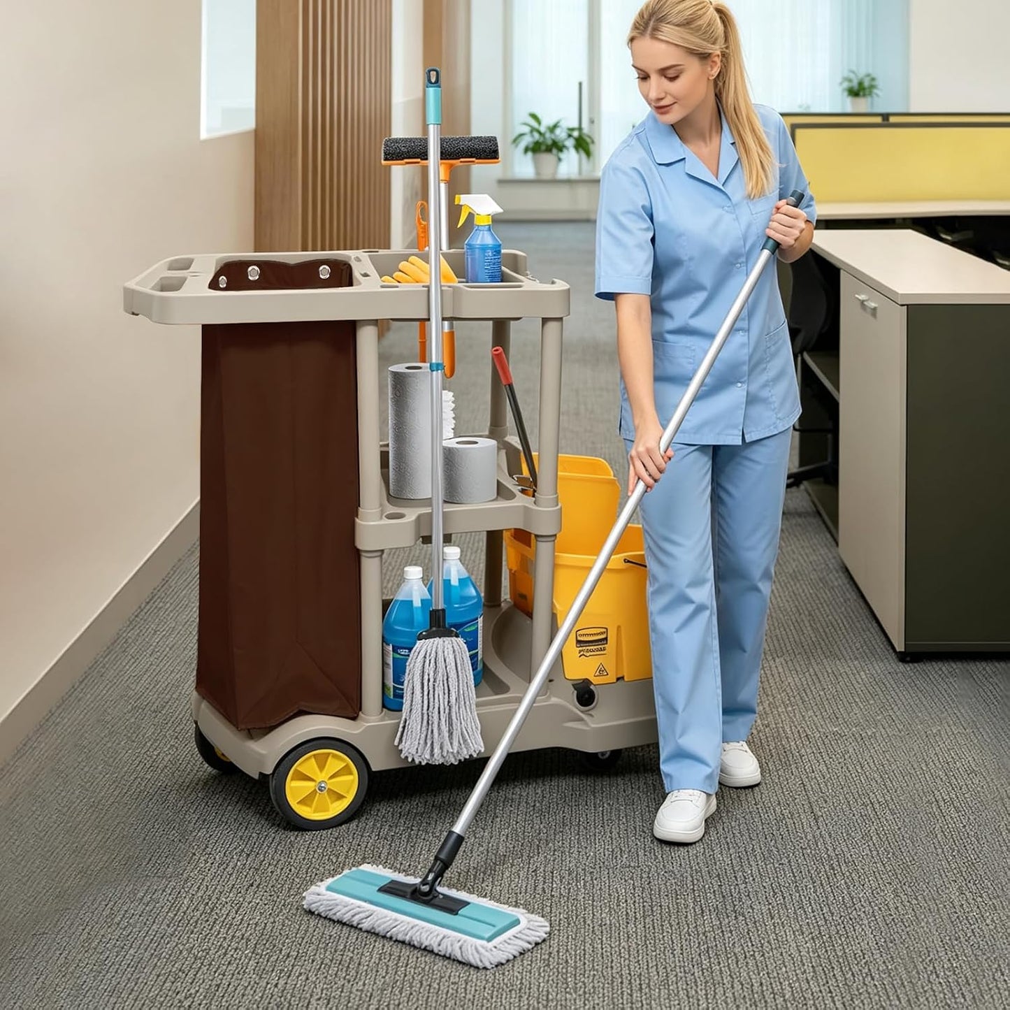 Replacement Janitorial Cleaning Cart Bag: Commercial Products 23 Gallon Industrial Janitorial Vinyl Cart Bag with 6 Brass Grommets - Size 16 x 11 x 27inches (Yellow)