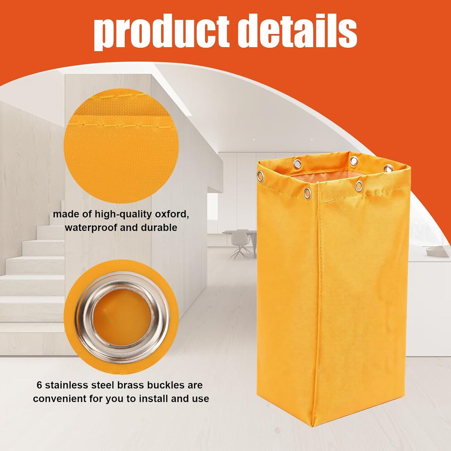 Replacement Janitorial Cleaning Cart Bag: Commercial Products 23 Gallon Industrial Janitorial Vinyl Cart Bag with 6 Brass Grommets - Size 16 x 11 x 27inches (Yellow)
