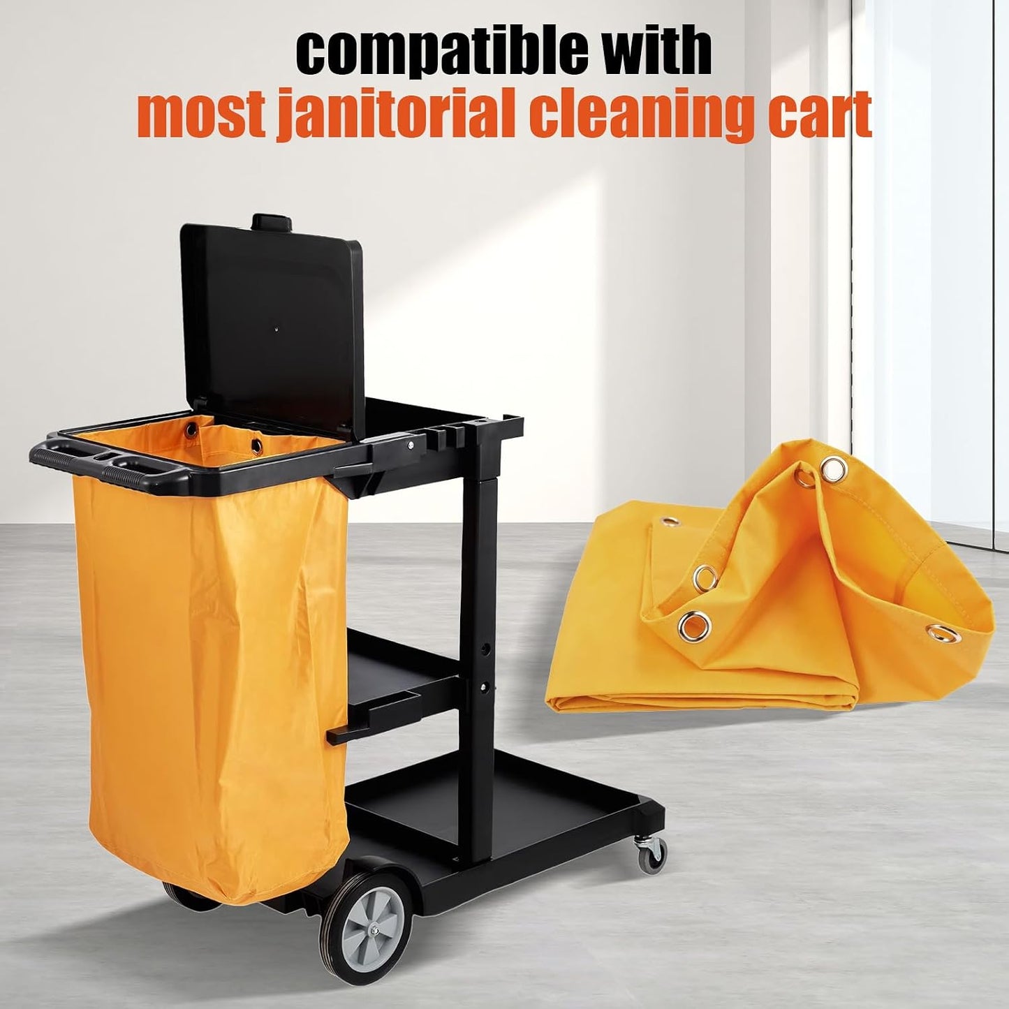 Replacement Janitorial Cleaning Cart Bag: Commercial Products 23 Gallon Industrial Janitorial Vinyl Cart Bag with 6 Brass Grommets - Size 16 x 11 x 27inches (Yellow)