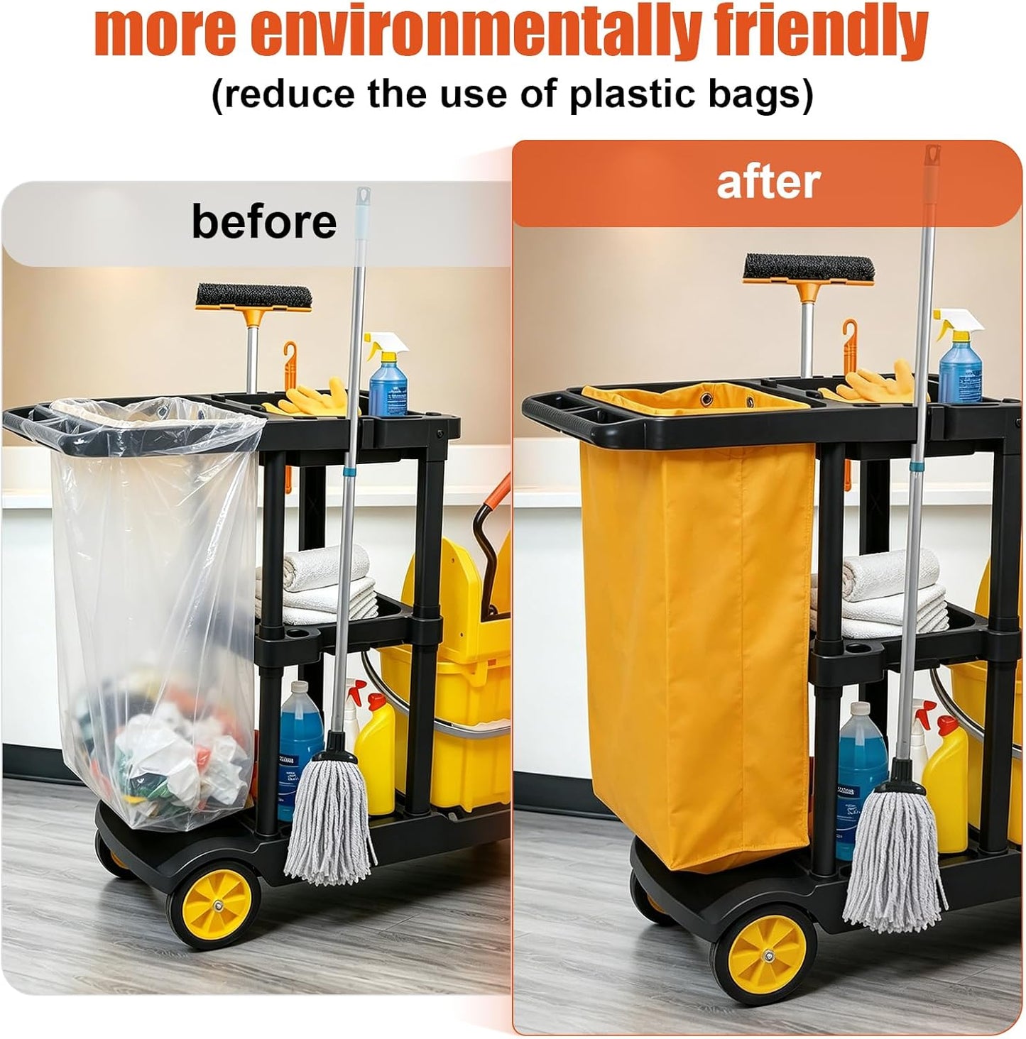 Replacement Janitorial Cleaning Cart Bag: Commercial Products 23 Gallon Industrial Janitorial Vinyl Cart Bag with 6 Brass Grommets - Size 16 x 11 x 27inches (Yellow)