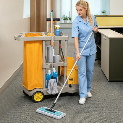Replacement Janitorial Cleaning Cart Bag: Commercial Products 23 Gallon Industrial Janitorial Vinyl Cart Bag with 6 Brass Grommets - Size 16 x 11 x 27inches (Yellow)