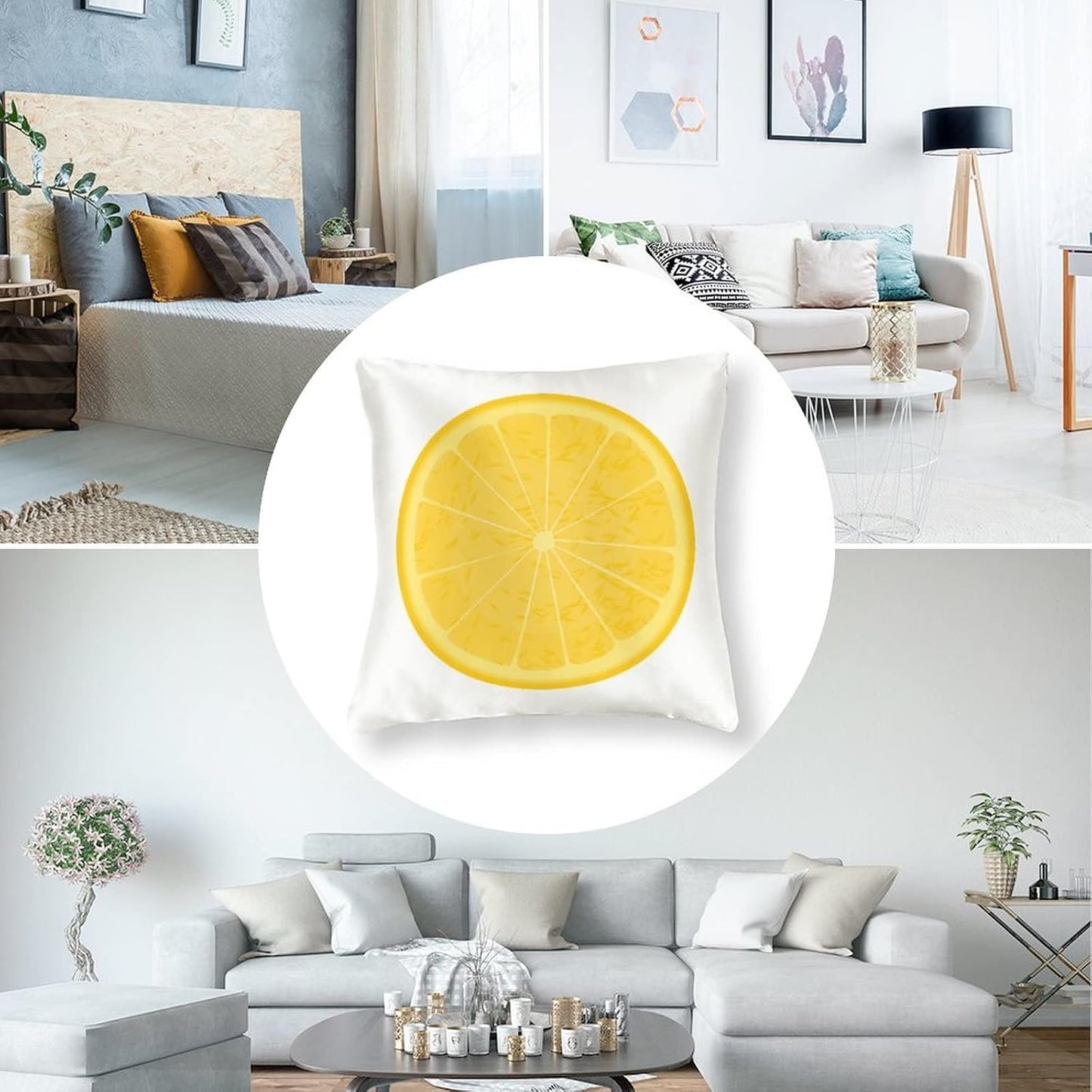 Big Pillows for Bed 16"x16" Lemon Slices Satin Cushion Covers Lemon Fruit Yellow Summer Throw Pillow Cover Square Zippered Pillowcase for Couch Sofa Bedroom Car Living Room