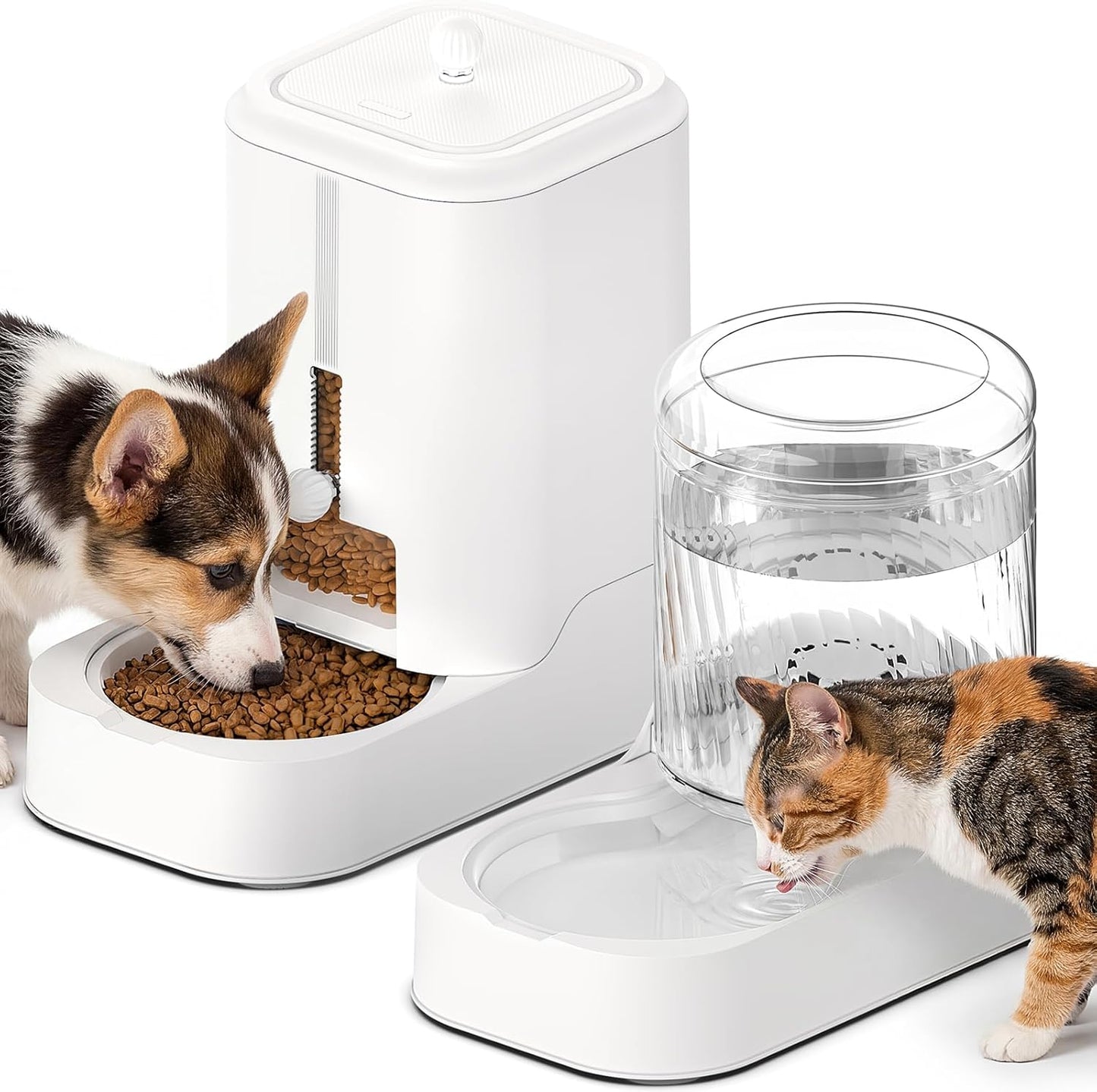 Automatic Cat Feeder & Water Dispenser Set (Bowl not Included) | Gravity Dog Waterer and Food Feeder for Small Medium Dog Cat Puppy Kitten Water & Food Bowl Large Capacity