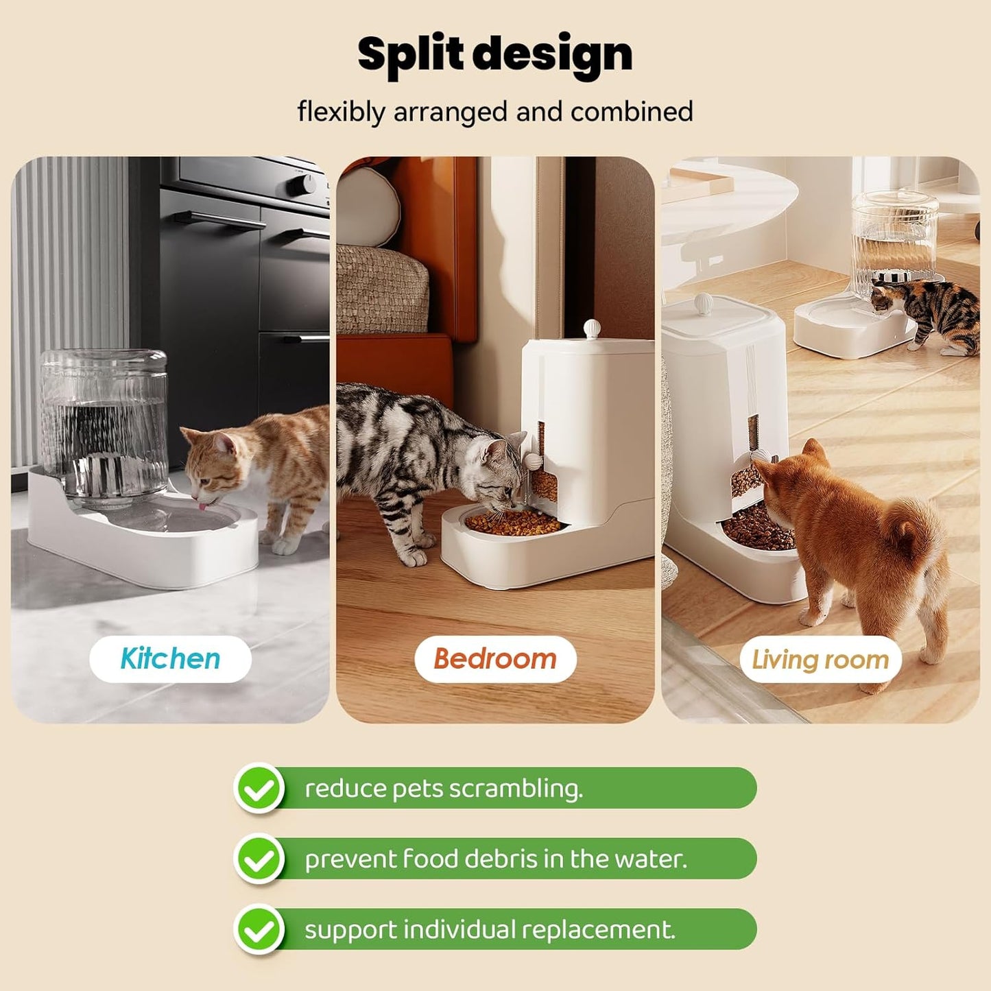 Automatic Cat Feeder & Water Dispenser Set (Bowl not Included) | Gravity Dog Waterer and Food Feeder for Small Medium Dog Cat Puppy Kitten Water & Food Bowl Large Capacity
