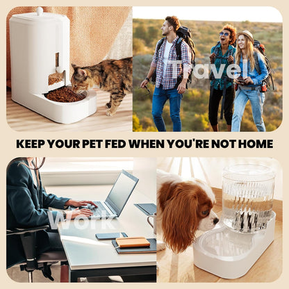 Automatic Cat Feeder & Water Dispenser Set (Bowl not Included) | Gravity Dog Waterer and Food Feeder for Small Medium Dog Cat Puppy Kitten Water & Food Bowl Large Capacity