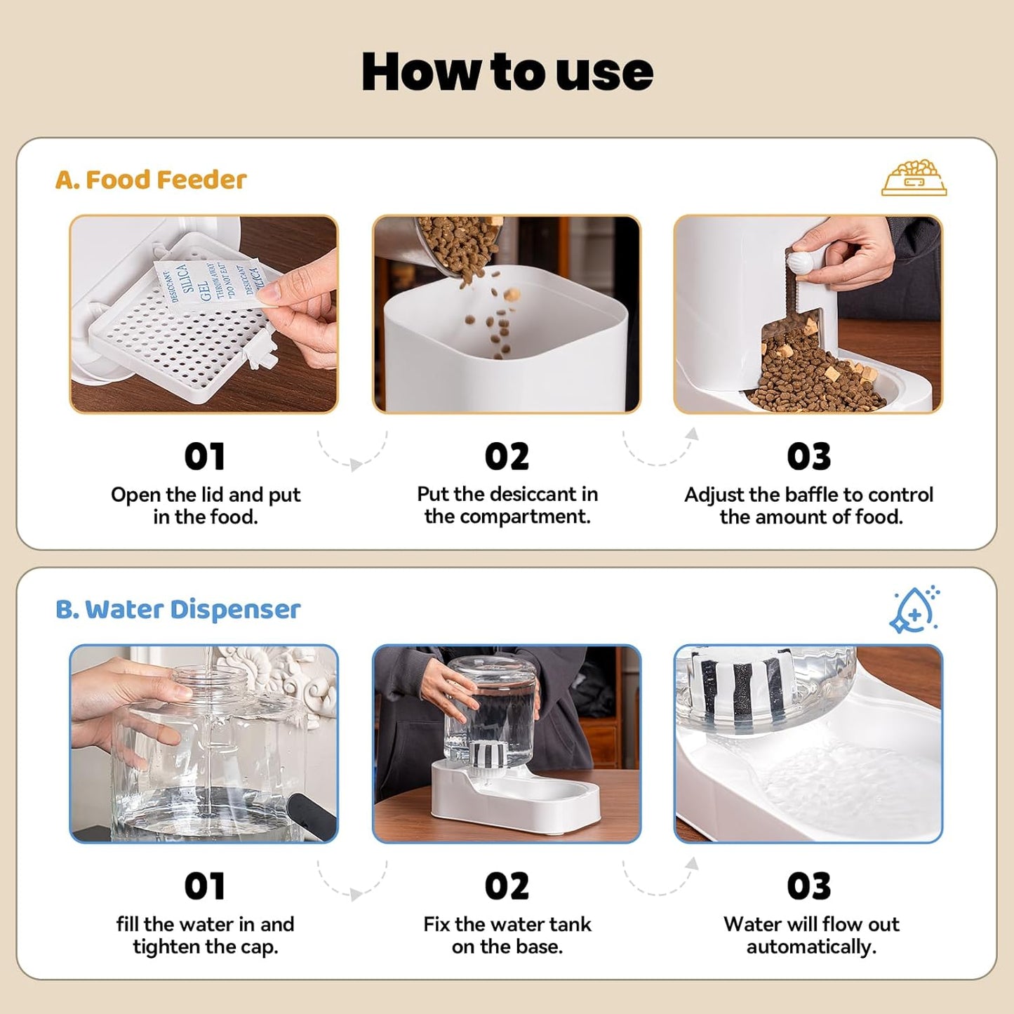 Automatic Cat Feeder & Water Dispenser Set (Bowl not Included) | Gravity Dog Waterer and Food Feeder for Small Medium Dog Cat Puppy Kitten Water & Food Bowl Large Capacity