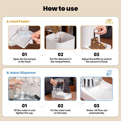 Automatic Cat Feeder & Water Dispenser Set (Bowl not Included) | Gravity Dog Waterer and Food Feeder for Small Medium Dog Cat Puppy Kitten Water & Food Bowl Large Capacity