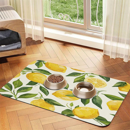Tropical Lemons Pet Feeding Mat Absorbent Dog Food Mat for Floor Cat Dog Bowl Mats Rug Pet Placemats for Food Water Pets Supplies 12x18
