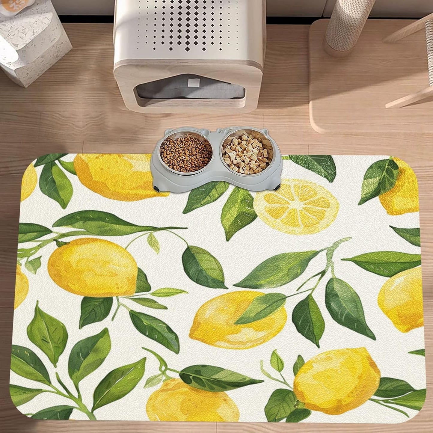 Tropical Lemons Pet Feeding Mat Absorbent Dog Food Mat for Floor Cat Dog Bowl Mats Rug Pet Placemats for Food Water Pets Supplies 12x18