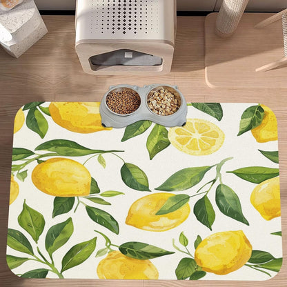 Tropical Lemons Pet Feeding Mat Absorbent Dog Food Mat for Floor Cat Dog Bowl Mats Rug Pet Placemats for Food Water Pets Supplies 12x18