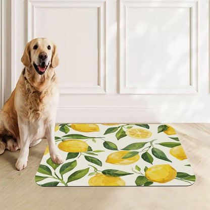 Tropical Lemons Pet Feeding Mat Absorbent Dog Food Mat for Floor Cat Dog Bowl Mats Rug Pet Placemats for Food Water Pets Supplies 12x18