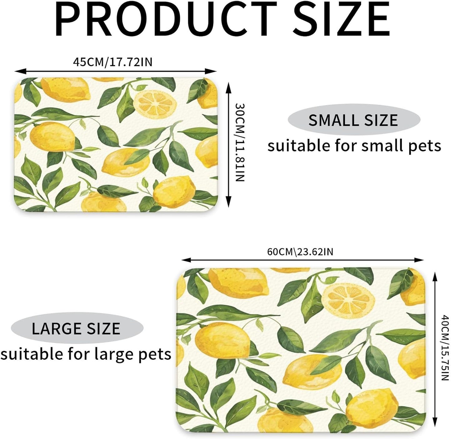 Tropical Lemons Pet Feeding Mat Absorbent Dog Food Mat for Floor Cat Dog Bowl Mats Rug Pet Placemats for Food Water Pets Supplies 12x18