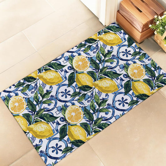Bright Lemon Tile Indoor Door Mat – Stylish 17x29.5in Non-Woven Fabric Floor Doormat with Fresh Yellow Fruit Design, for Porch Insider,Bedroom,Living Room - Fun Decor Rug Gifts