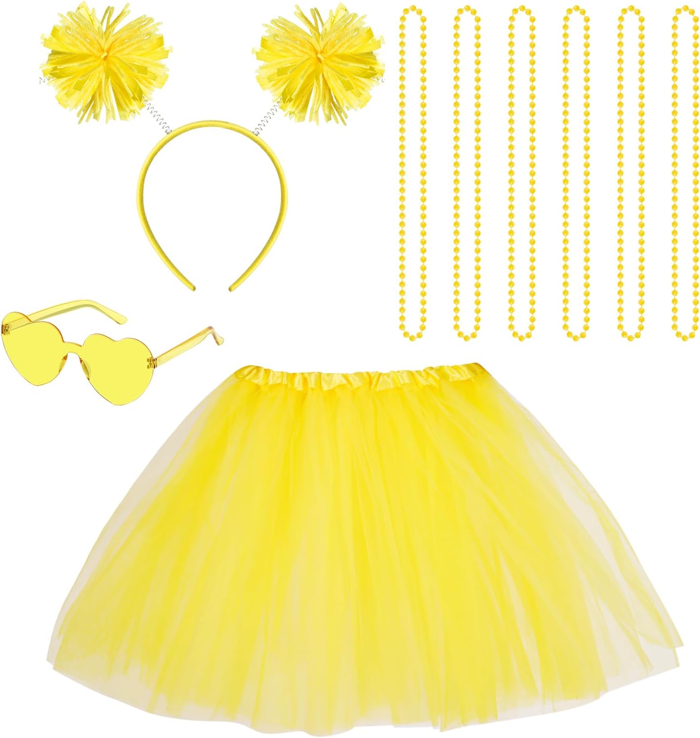 Tutu Costume Accessories Set, Spirit Day Pom Pom Headband Necklaces Heart Sunglasses Tutu Wear for Women Party