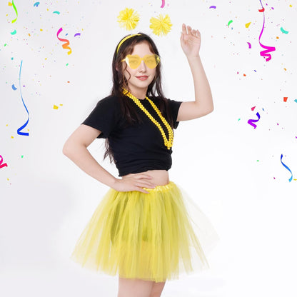 Tutu Costume Accessories Set, Spirit Day Pom Pom Headband Necklaces Heart Sunglasses Tutu Wear for Women Party