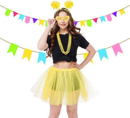 Tutu Costume Accessories Set, Spirit Day Pom Pom Headband Necklaces Heart Sunglasses Tutu Wear for Women Party