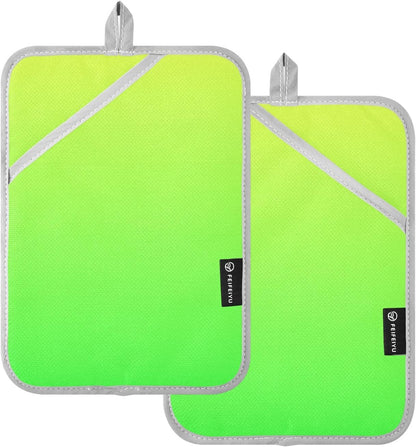 2 Pack Pot Holders, Solid Color Light Yellow Green Gradient Oven Mitts Quilted Liner Trivets for Countertops Hot Pots and Pans, Square 7x9.8 in