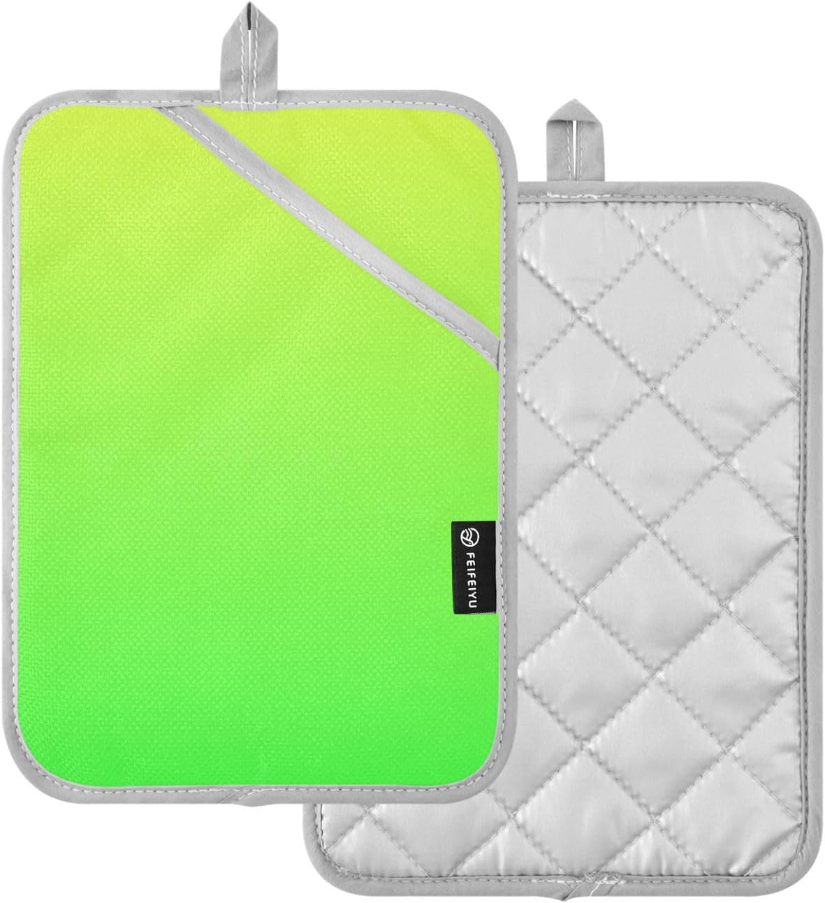 2 Pack Pot Holders, Solid Color Light Yellow Green Gradient Oven Mitts Quilted Liner Trivets for Countertops Hot Pots and Pans, Square 7x9.8 in
