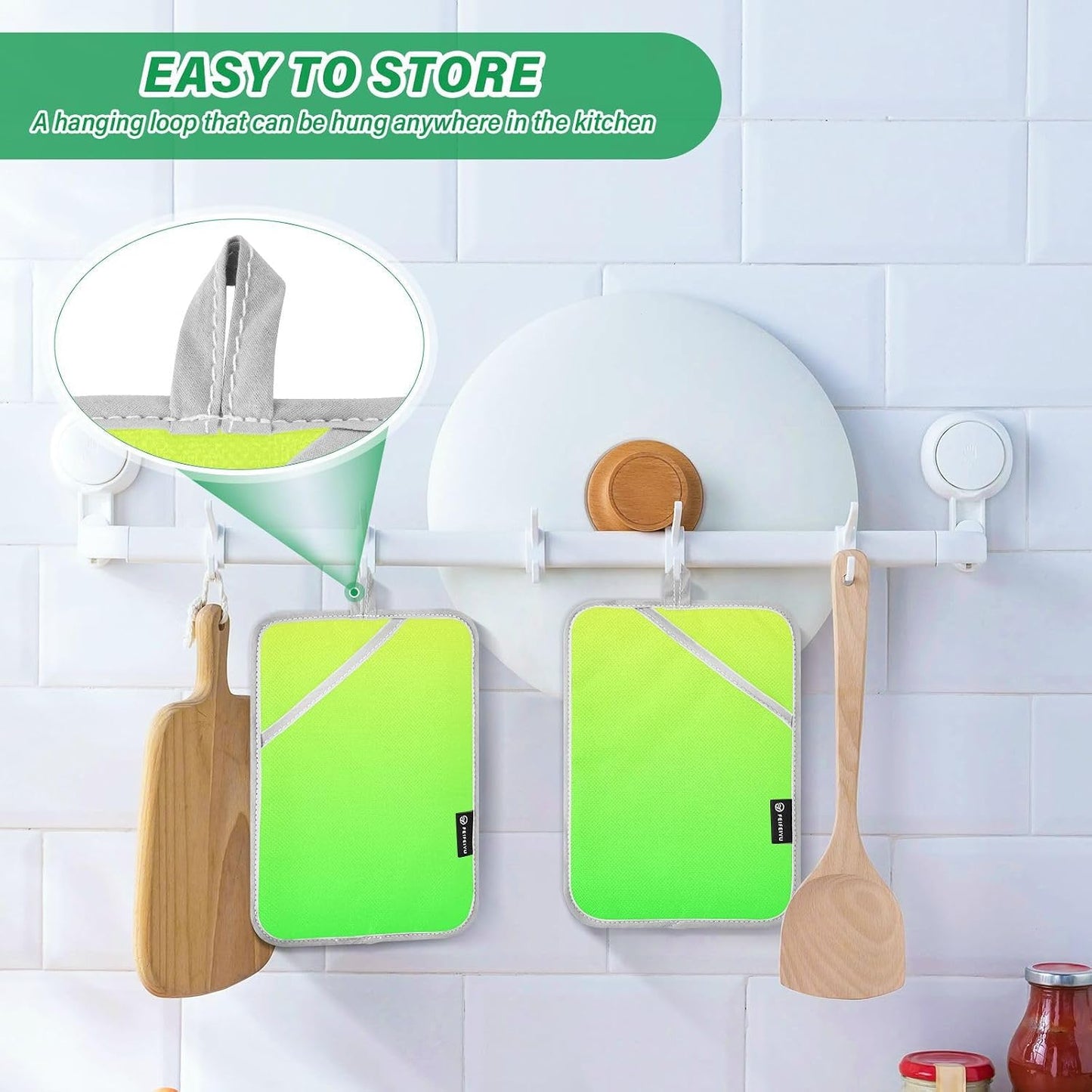 2 Pack Pot Holders, Solid Color Light Yellow Green Gradient Oven Mitts Quilted Liner Trivets for Countertops Hot Pots and Pans, Square 7x9.8 in