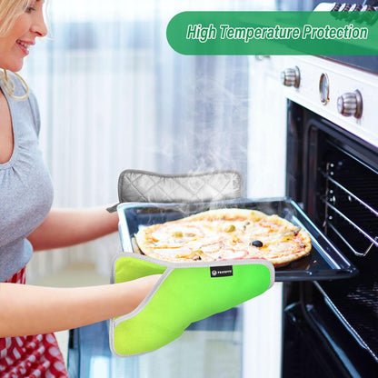2 Pack Pot Holders, Solid Color Light Yellow Green Gradient Oven Mitts Quilted Liner Trivets for Countertops Hot Pots and Pans, Square 7x9.8 in