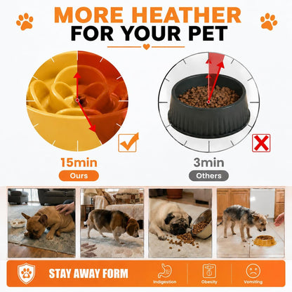 Petygooing Elevated Slow Feeder Ceramic Dog Bowls 8.26in, Slow Feeder Elevated Bowl for Small&Medium, Ceramic Slow Feeder Heavy Weighted Non-Toxic Non-Slip Puzzle Maze (Yellow, 8.26in)