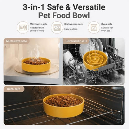 Petygooing Elevated Slow Feeder Ceramic Dog Bowls 8.26in, Slow Feeder Elevated Bowl for Small&Medium, Ceramic Slow Feeder Heavy Weighted Non-Toxic Non-Slip Puzzle Maze (Yellow, 8.26in)