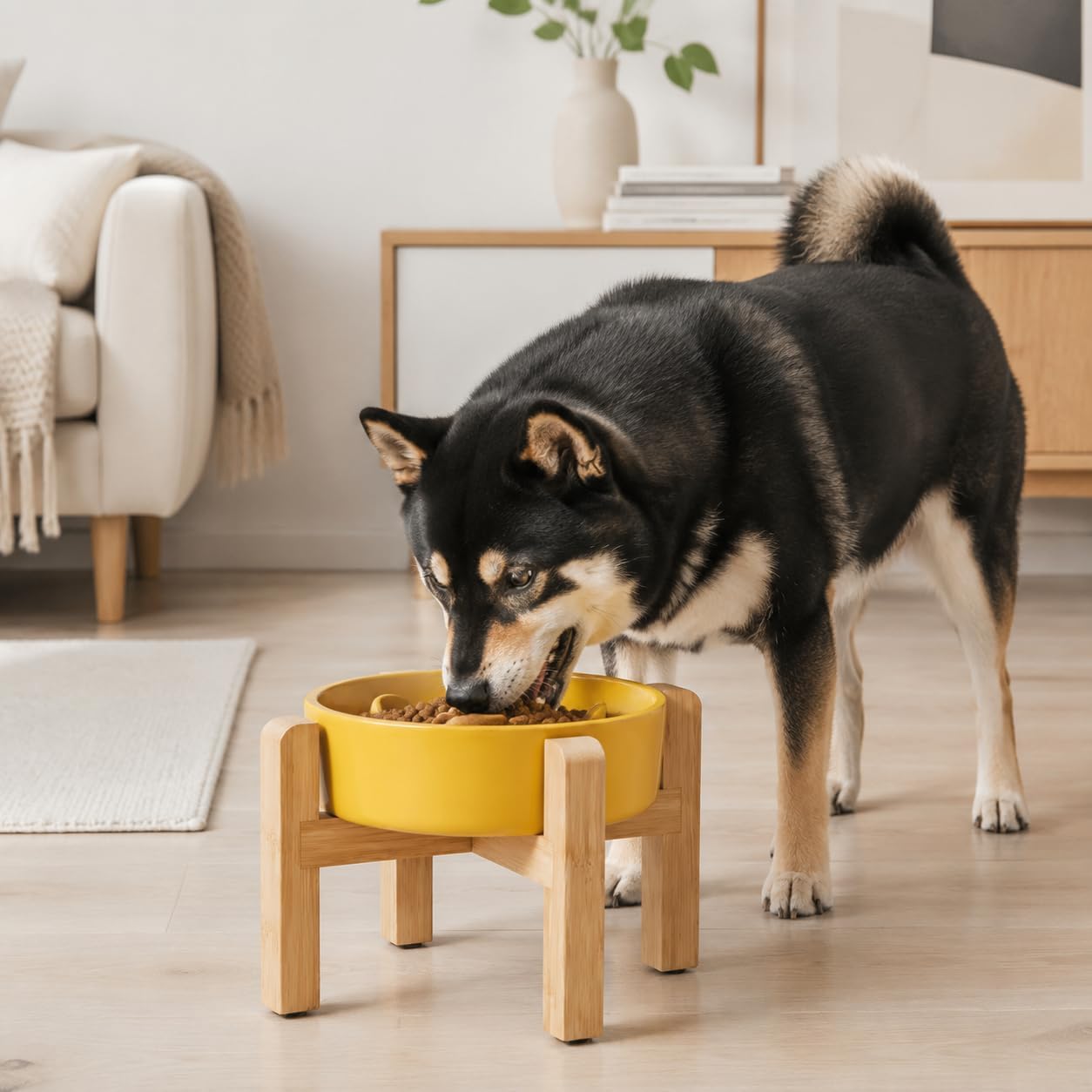 Petygooing Elevated Slow Feeder Ceramic Dog Bowls 8.26in, Slow Feeder Elevated Bowl for Small&Medium, Ceramic Slow Feeder Heavy Weighted Non-Toxic Non-Slip Puzzle Maze (Yellow, 8.26in)