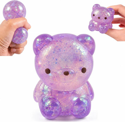 1 PC Bear Squishy, Slow Rising Stress Relief Fidget Toys for Adults, Purple | Glitter Bear-Shaped Sensory Squeeze Toys, Calm Anxiety, Portable, Safe TPR Material, Soft Hand Toy for Office, Home or Travel